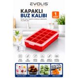 evolis kitchen 1 Adet 15 Bölmeli Silikon Kapaklı Buz Kalıbı-Et Suyu Saklama Kalıbı-Kokteyl Sunum Kalıbı-Çikolata Kalıbı Buzluk Kalıbı