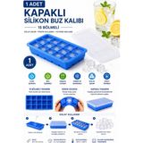 Evolis Kitchen 1 Adet 15’bölmeli Kapaklı Silikon Kokteyl Buz Kalıbı Et Suyu Saklama Kalıbı Buzluk Kalıbı Silikon Buz Kalıbı Mavi