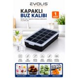evolis kitchen 1 Adet 15’Bölmeli Kapaklı Silikon Kokteyl Buz Kalıbı Et Suyu Saklama Kalıbı Buzluk Kalıbı Silikon Buz Kalıbı