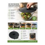 evolis kitchen 1 Adet 24 CM Vakumlu %100 Silikon Tencere, Kase, Saklama Kabı Kapağı - Hava ve Koku Geçirmez Silikon Kapak