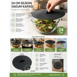 Evolis Kitchen 1 Adet 24 cm Vakumlu %100 Silikon Tencere, Kase, Saklama Kabı Kapağı - Hava ve Koku Geçirmez - Siyah