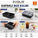Evolis Kitchen 1 Adet 6 Bölmeli Büyük Boy Kapaklı Silikon Buz Kalıbı Silikon Kare Buzluk Kokteyl Sunum Buz Kalıbı Et Suyu Saklama Kalıbı - 0 Siyah