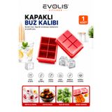 evolis kitchen 1 Adet 6 Bölmeli Büyük Boy Kapaklı Silikon Buz Kalıbı Silikon Kare Buzluk Kokteyl Sunum Buz Kalıbı Et Suyu Saklama Kalıbı Buzluk Kalıbı
