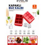 Evolis Kitchen 1 Adet 6 Bölmeli Büyük Boy Kapaklı Silikon Buz Kalıbı Silikon Kare Buzluk Kokteyl Sunum Buz Kalıbı Et Suyu Saklama Kalıbı - Kırmızı