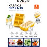 Evolis Kitchen 1 Adet 6 Bölmeli Büyük Boy Kapaklı Silikon Buz Kalıbı Silikon Kare Buzluk Kokteyl Sunum Buz Kalıbı Et Suyu Saklama Kalıbı - Limon Sarısı