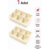 Evolis Kitchen 1 Adet (6 Bölmeli Büyük Boy Silikon Buz Kalıbı Silikon Kare Buzluk Kokteyl Çok Amaçlı (Krem)