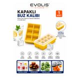 evolis kitchen 1 Adet 6 Bölmeli Büyük Boy Silikon Kapaklı Buz Kalıbı-Silikon Buzluk Kokteyl Sunum Buz Kalılıbı Et Suyu Saklama Kalıbı Buzluk Kalıbı BÜYÜK BOY