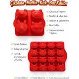 Evolis Kitchen 1 Adet Silikon Muffin Kek Kalıbı 1 Adet Silikon Çikolata Kalıbı ve Buz Kalıbı Isıya Dayanıklı - Kırmızı