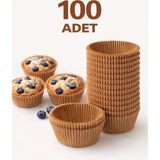 Evolis Kitchen 100 Adet Kraf Kağıt Kek Kapsülü-Muffın Cupcake Kek Kapsülü -100'LÜ Kağıt Kek Kalıbı - Ahşap - Bej