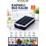 Evolis Kitchen 15 Bölmeli Kapaklı Silikon Buz Kalıbı %100 Silikon Malzeme ile Pratik Kullanım