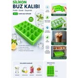Evolis Kitchen 1ADET 15 Bölmeli Büyük Boy Silikon Buz Kalıbı-Kare Buzluk Kokteyl Sunum Buz Kalıbı Et Suyu Saklama - Yeşil