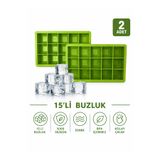 evolis kitchen 2 Adet 15 Bölmeli Büyük Boy Silikon Buz Kalıb-Kare Buzluk Kokteyl Sunum Buz Kalıbı Et Suyu Saklama