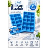Evolis Kitchen 2 Adet 15 Bölmeli Büyük Boy Silikon Buz Kalıbı-Kare Buzluk Kokteyl Sunum Buz Kalıbı Et Suyu Saklama - Mavi
