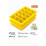 evolis kitchen 2 Adet 15 Bölmeli Büyük Boy Silikon Buz Kalıbı-Kare Buzluk Kokteyl Sunum Buz Kalıbı Et Suyu Saklama