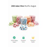 evolis kitchen 200 Adet Muffin Browni Cupcake Kağıdı 200'li Kek Kalıbı Desenli