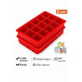 Evolis Kitchen 2ADET 15 Bölmeli Büyük Boy Silikon Buz Kalıb-Kare Buzluk Kokteyl Sunum Buz Kalıbı Et Suyu Saklama