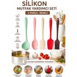 Evolis Kitchen Isıya Dayanıklı Yanmaz Yapışmaz Silikon Spatula Mutfak Seti 5 Parça Kepçe-Fırça-Kaşık-Oval Spatula-Spatula (Renkli) - 5 Adet