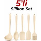 Evolis Kitchen Isıya Dayanıklı Yanmaz Yapışmaz Silikon Spatula Mutfak Seti 5 Parça Krem