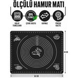 Evolis Kitchen Siyah Ölçülü Silikon Hamur Açma Matı, Pizza Baklava Börek Mantı Kek Hamuru Yoğurma Matı 40CMX50CM