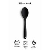evolis kitchen Tekli Isıya Dayanıklı Yanmaz Yapışmaz Silikon Geniş Servis Kaşığı Siyah