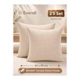 Evondi 2’li 45x45 Açık Vizon Kırlent Kılıfı - Silinebilir Yumuşak Dokulu Kumaş