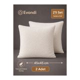 Evondi 2’li 45x45 Kırık Beyaz Kırlent Kılıfı - Silinebilir Yumuşak Dokulu Kumaş
