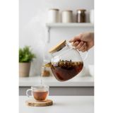 EVONİTA 1000 ml Bambu Kapaklı Isıya Dayanıklı Borosilikat Cam Demlik Ocak Üstü Şeffaf Bitki Çayı Demliği