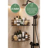 EVONİTA 2li Yapışkanlı Banyo Köşeliği Duş Rafı Şampuanlık Köşe Organizer Metal Siyah Delmeden