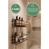 EVONİTA 2li Yapışkanlı Banyo Rafı Duş Şampuanlık Metal Siyah Organizer Delmeden Montaj Raf Seti