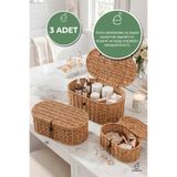 EVONİTA 3'lü Kapaklı Rattan Organizer Sepet Seti Hasır Görünümlü Dekoratif Saklama Kutusu Oval