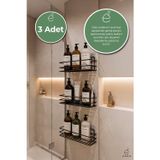 EVONİTA 3lü Yapışkanlı Banyo Rafı Duş Şampuanlık Organizer Metal Siyah Delmeden Montaj Raf Seti