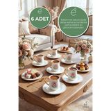 Evonita 6 Kişilik (12 Parça) Porselen Kahve Fincan Takımı Sakura Çiçek Desenli Şık Türk Kahvesi Seti - Pembe