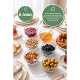 EVONİTA 6lı Cam Çerezlik Reçellik Kase Seti 135 ml Kahvaltılık Sosluk Mini Sunumluk Şeffaf Cam