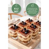 EVONİTA 6’lı Cam Magnolia Kasesi Kare Tatlı Sunum Kasesi Tiramisu Çerezlik Reçellik 400 CC