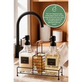 EVONİTA Bambu Standlı Cam Sıvı Sabunluk Seti İkili Deterjanlık Mutfak Banyo Organizer 500 ml