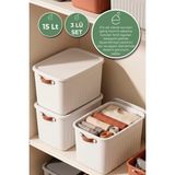 Evonita Dekoratif Saklama Kutusu 3lü Kapaklı Organizer Banyo Mutfak Düzenleyici Çok Amaçlı Kutu - Beyaz - 12x25