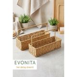 EVONİTA Doğal Hasır Saplı Organizer Sepet 2’li Set Rattan Görünümlü Çok Amaçlı Düzenleyici Sepet