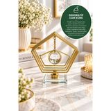 Evonita Evonıta Dekoratif Cam Küreli Beşgen Biblo – Altın Renk Geometrik Tasarım Kristal Tabanlı Masa Üstü Konsol Salon Dekoru - 16X13 - BEŞGEN