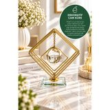 Evonita Evonıta Dekoratif Cam Küreli Geometrik Kare Biblo – Altın Renk Kristal Tabanlı Sallanan Küre Masa Üstü Konsol Salon Dekoru - 16 X 23 - BAKLAVA