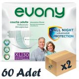 Evony XL Beden Bel Bantlı Yetişkin Hasta Bezi 60 Adet 2 Paket Yumuşak Tekstil Dış Yüzey