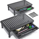 EVOOMI Sırt Koruyucu Monitör Yükseltici Stand Çekmeceli - 2'li Paket - Yılda 5 Hafta Kazanın, Kaymaz Ağ ile Daha Az Ağrı ve En Yüksek Verimlilik Kazanın, PC Dizüstü Notebook Yazıcı, Bilgisayar, iMac için Metal Masaüstü Standı