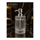 EVORRA LİVİNG Çizgili Cam Sıvı Sabunluk 400 ml Gümüş Pompalı Cam Sabunluk