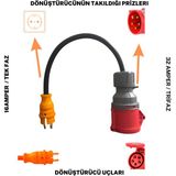 Evoşarj Elektrikli Araç Şarj Kablosu Trifaze Monofaze Dönüştürücü, Ev Tipi Priz Adaptörü, 22KW Uyumlu