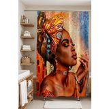 EVPANYA Banyo Perdesi, Altın Ojeli Afrikalı Kadın Desenli Duş Perdesi, Küvet Perdesi 175x200cm