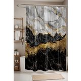 EVPANYA Banyo Perdesi, Altın Siyah Gri Mermer Desenli Desenli Duş Perdesi, Küvet Perdesi 175x200cm