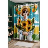 EVPANYA Banyo Perdesi, Ayçiçekli Yaz Kızı Desenli Duş Perdesi, Küvet Perdesi 175x200cm