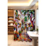 EVPANYA Banyo Perdesi, Begonvil Sokağı Desenli Duş Perdesi, Küvet Perdesi 175x200cm