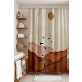 EVPANYA Banyo Perdesi, Bohem Dağlar Ve Uçan Kuşlar Desenli Duş Perdesi, Küvet Perdesi 175x200cm