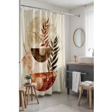 EVPANYA Banyo Perdesi, Bohem Geometrik Ay ve Yapraklar Desenli Duş Perdesi, Küvet Perdesi 175x200cm