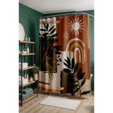 EVPANYA Banyo Perdesi, Bohem Gün ve Yapraklar Desenli Duş Perdesi, Küvet Perdesi 175x200cm